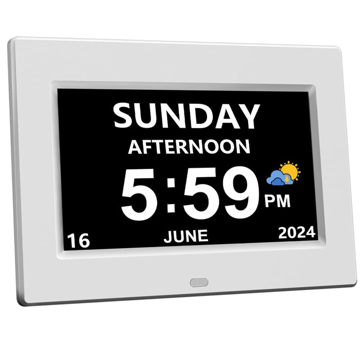 AINFTIME Digital Clock with Date and Day of Week for Elderly-12 Alarms Medication Reminder Dementia Alzheimers Clock Calendar with Extra Large Display (7 inch White)