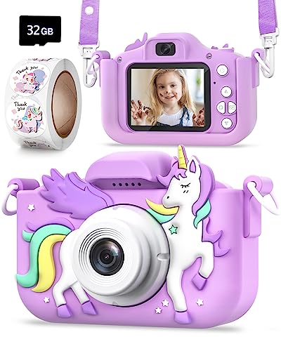 Seckton Kids Camera Toys for Girls Ages 3-8, Children Digital Video Camera with Protective Silicone Cover, Christmas Birthday Gifts for 3 4 5 6 7 8 Year Old Girls with 32GB SD Card