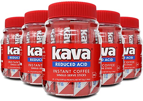 Kava Low Acid Instant Coffee Single Serve Stick Packets, 20 Count (Pack of 6)