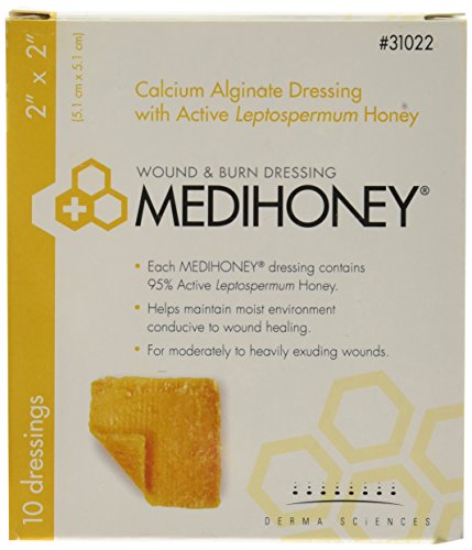 31022 Medihoney Calcium Alginate Dressing, 2" Width x 2" Length (Pack of 10)
