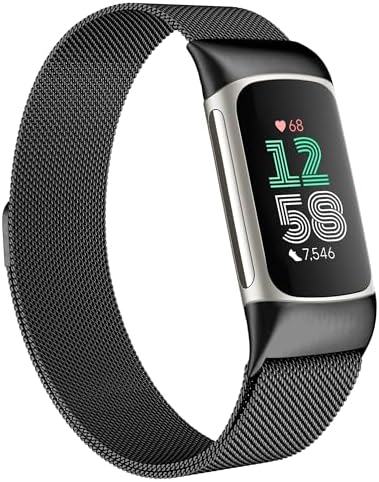 JKD Compatible with Fitbit Charge 6/Charge 5 Bands, Adjustable Stainless Steel Metal Mesh Loop Replacement Straps for Women & Men, Advanced Activity & Fitness Trackers