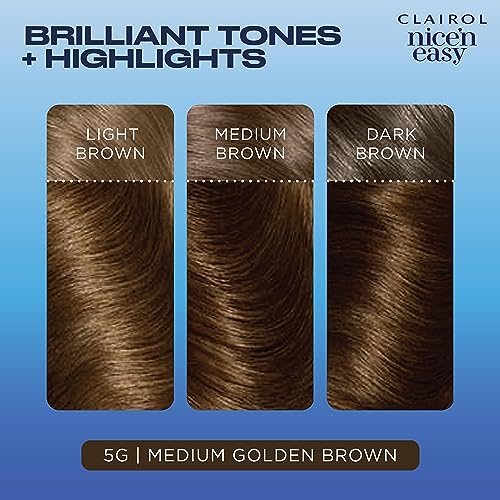 Clairol Nice'n Easy Permanent Hair Dye, 5G Medium Golden Brown Hair Color, Pack of 3