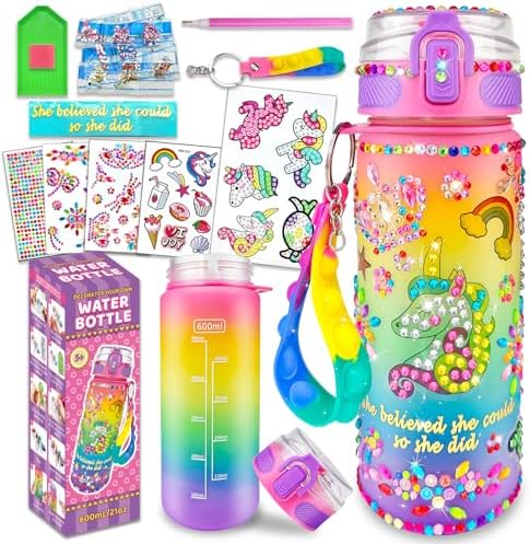 EDSPORTSHOUSE Decorate Your Own Water Bottle Kits for Girls Age 4-6-8-10,Unicorn Painting Crafts,Fun Arts and Crafts Gifts Toys for Girls Birthday Christmas(Unicorn)