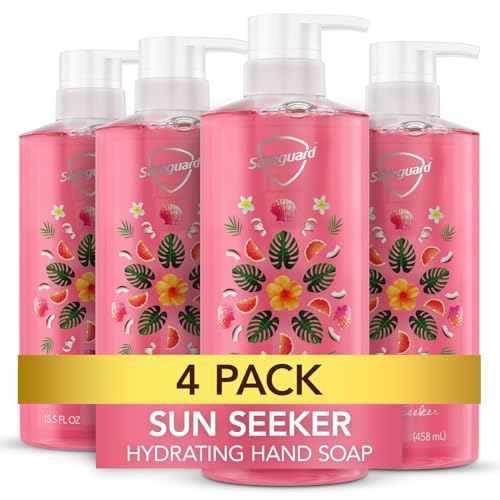 Safeguard Hydrating Liquid Hand Soap, Sun Seeker Scent, Made with Plant Based Cleansers, 15.5 oz (Pack of 4)