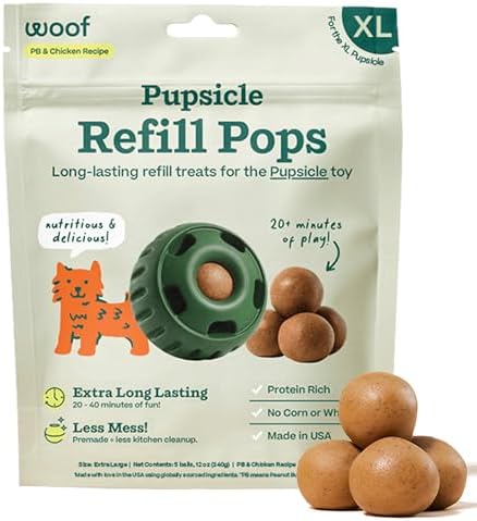 WOOF Pupsicle Refill Pops, Delicious Long Lasting Dog Treats, Pre-Made Pupsicle Refills for Dogs, Wholesome Ingredients, Low-Mess Chicken Pet Treats - XL Pops - 5 Count