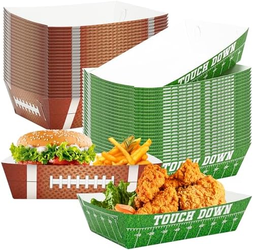 50PCS Super Bowl Party Supplies, Football Paper Snack Tray, Large Disposable Food Tray, Party Snacks Serving Trays for Taco Fries Hot Dog Super Bowl Decorations 2024 Party Favors Table Decor