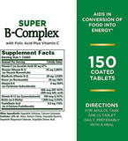 Nature's Bounty Super B Complex with Folic Acid Plus Vitamin C Tablets - 150 ct, Pack of 2