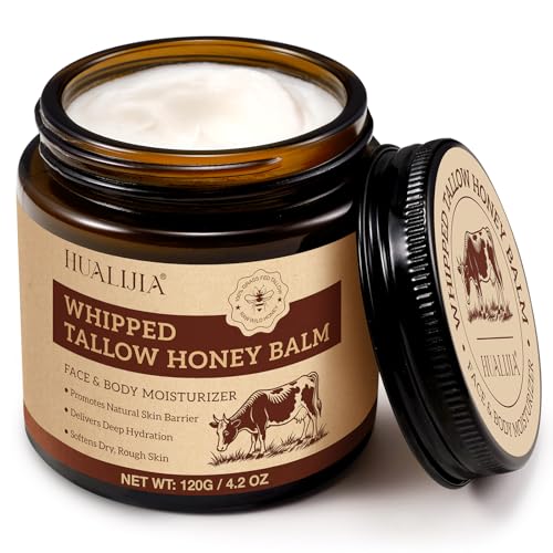 Organic Beef Tallow for Skin, Tallow and Honey Balm (4.2 Oz), Tallow Face Moisturizer, Grass Fed Whipped Beef Tallow with Honey Beeswax - Deeply Hydrates and Moisturizes Face Body, Unscent, No Greasy