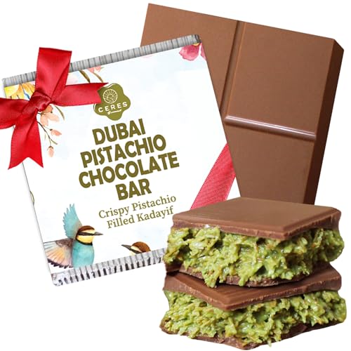 Ceres Gourmet Handmade Dubai Chocolate Pistachio Bar 3.5 Oz Square – Authentic Handmade Pistachio Chocolate, Perfect for Every Occasion, Luxury Chocolate Bars with Crispy Kunafa Pistachio Filling