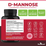 ForestLeaf D Mannose 1000mg Capsules - D-Mannose with Cranberry, Hibiscus & Vit C, Urinary Tract Health for Women and Men, Organic DMannose Pills for UTI, Urinary Health & Bladder Support 120 Capsules