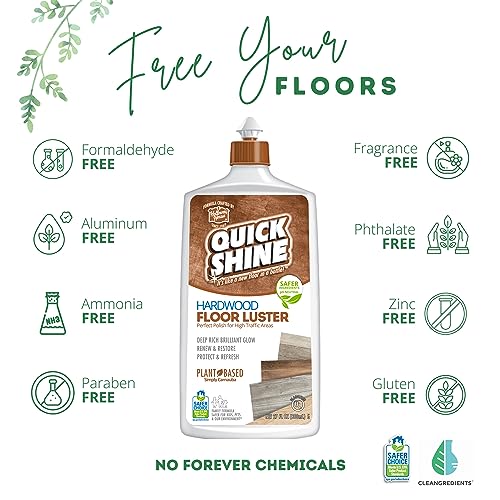 Quick Shine Hardwood Floor Luster 27Oz, 2Pk | Plant-Based Cleaner & Polish W Carnauba | Simply Squirt & Spread | Don't Refinish, Quick Shine It | Safer Choice Cleaner Restore-Protect-Refresh