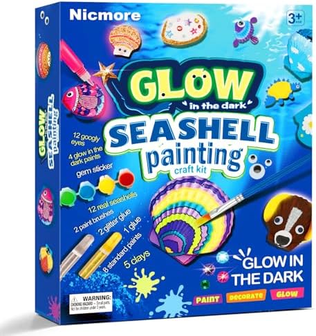 Nicmore Kids Sea Shell Art & Crafts: Glow in The Darkness Painting Kits Crafts for Age 4-6 4-8 8-12 Gift for Boys Girls Art Supplies Activities Toy Gifts for 3 4 5 6 7 8 9 10 11 12 Year Old