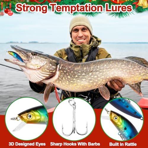 Fishing Advent Calendar 2024-24 Days of Christmas Countdown Calendar with Fishing Lures Set for Fisher Adult Men Teen Boys for Dad Men Stocking Stuffers