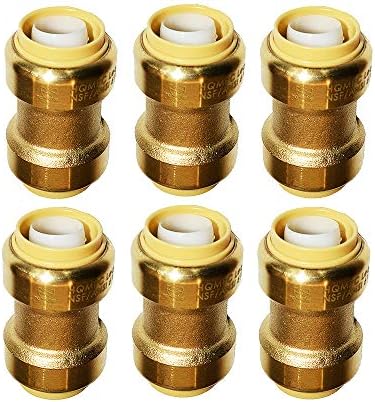 HQMPC Pex Fittings 3/4 inch Straight Coupling Push Fit PEX Fittings, Push-to-Connect Copper, CPVC, No Pb Brass Plumbing Fittings (6PCS, 3/4")