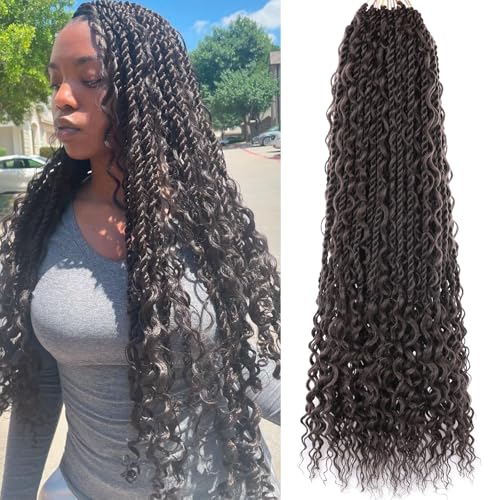 24 Inch Senegalese Twist Crochet Braids with Curly Ends 9 Packs Pre-Looped Boho Island Twist Crochet Hair with Curls Goddess Boho Box Braids for Women Synthetic Braiding Hair Extensions 4#