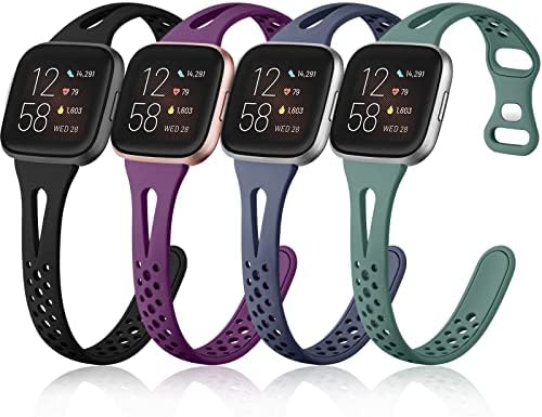 Odbeai Soft Silicone Replacement Wristbands, Slim Sport Breathable for Versa Watch Bands Compatible with Fitbit Versa 2, Versa Lite/SE, for Women Men, 4Packs