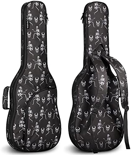 CAHAYA Electric Guitar Gig Bag Printing Soft Guitar Case 8mm Padding Guitar Bag Backpack with Handle Loop Halloween Skeleton CY0267