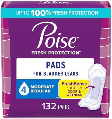 Poise Incontinence Pads & Postpartum Incontinence Pads, 4 Drop Moderate Absorbency, Regular Length, 132 Count, Packaging May Vary