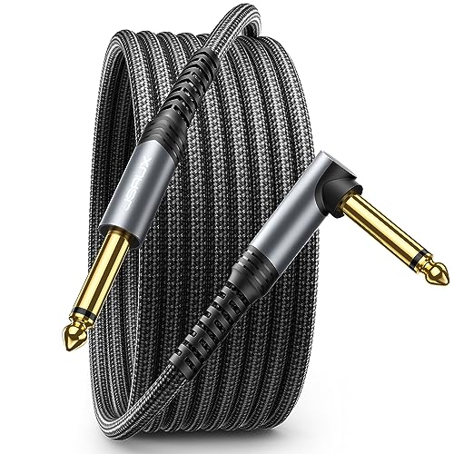 JSAUX 1/4 Inch TS Guitar Cable 20FT, Instrument Cable Compatible with Electric Guitar, Bass, Drums, Pedals, Amplifiers, Preamps, Mixers, Tuners, Speakers, Acoustic, Right Angle Guitar Cable