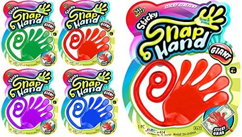 Giant Snap Hand-Jumbo Sticky Hands Toy (4 Pack Assorted) Large Stretchy Toy for Kids. Party Favors, Classroom Prizes, Birthday Gifts Easter Day Goodie Bags Stuffers Bulk. 414-4s