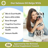 Wholistic Pet Organics Salmon Oil: Deep Sea Wild Alaskan Salmon Oil for Dogs and Cats - Natural Omega 3 Dog Fish Oil Supplement with EPA and DHA for Skin, Coat, Heart and Nervous System Health