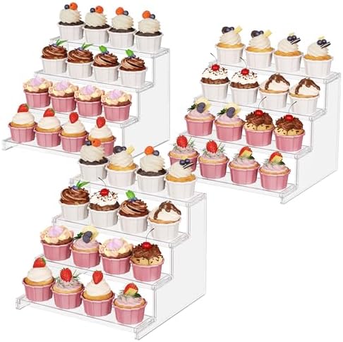 Lifewit 4 Tier Clear Cupcake Stand, 12 Inch Display Shelf for Cupcake, Desserts, Figurines, Perfumes, Display Risers Stand for Holiday, Birthday, Wedding Party Decor, 3-Pack