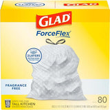 Glad Trash Bags, ForceFlex Tall Kitchen Drawstring Garbage Bags, 13 Gal, Fragrance Free, 80 Ct, Package May Vary