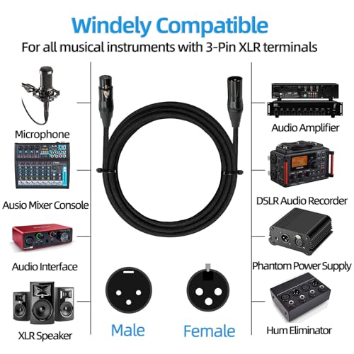 Premium XLR to XLR Cable (3 Feet 2-Pack) Noise-Canceling Balanced Wire Connector, 3 Pin XLR Microphone Cables Oxygen-Free Copper (OFC) Male to Female Mic Cord for Speaker Mixer, Studio,Podcast