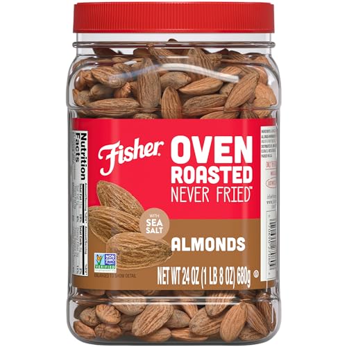 Fisher Oven Roasted Never Fried Almonds, 24 Ounces (Pack of 1), Heart Healthy Snacks for Adults, Made with Sea Salt, No Added Oil, Artificial Ingredients or Preservatives, Gluten Free, Vegan Protein