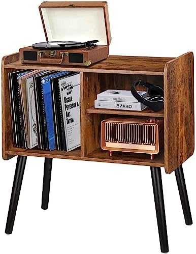 Record Player Stand with Vinyl Record Storage, Mid-Century Turntable Stand for Living Room Bedroom Office, Record Player Table, Vinyl Holder Holds up to 100 Albums, Rustic Brown