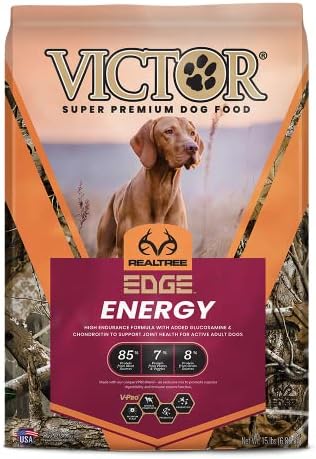Victor Super Premium Dog Food – Realtree Edge Energy Dry Dog Food for Highly Active Dogs – Gluten Free Dog Food with Glucosamine and Chondroitin for Hip and Joint Health, 15 lb