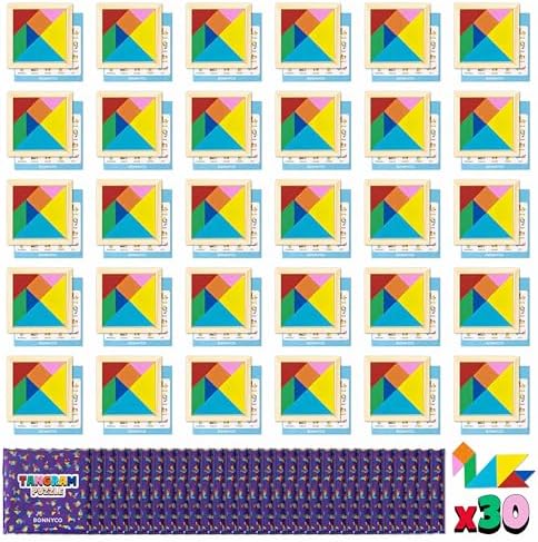 Tangram Puzzle Wooden Pack 30 Kids Party Favors - BONNYCO | Goodie Bags Stuffers for Kids 3-5 4-8, Return Gifts for Birthday Party Goody Bag Stuffers | Pinata Filler Toys Bulk Classroom Prizes Rewards