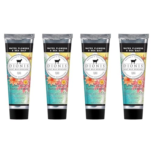 Dionis Goat Milk Skin Care Water Flowers & Sea Salt Scented Hand Cream Set - Cruelty Free Travel Size Hand Lotion For Hydrating & Moisturizing Dry Skin - Paraben Free, Made In The USA, 1 oz Set of 4