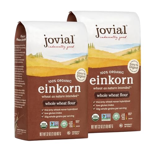 Jovial Organic Einkorn Whole Wheat Flour - Bread Baking Flour for Sourdough, High Protein, Non-GMO, Organic Pizza & Pasta Flour, European Italian Flour, Glyphosate Free - 32 Oz, 2 Pack