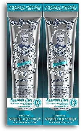 Dr. Sheffield’s Certified Natural Toothpaste (Sensitive) - Fluoride Free Toothpaste/SLS Free, Antiplaque & Whitening (2 Pack)