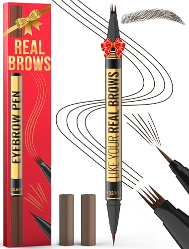 Microblading Eyebrow Pen - Eyebrow Pen 2-in-1 Dual-Ended Eyebrow Pencil with Micro-Fork Tip & Precise Brush-Tip Create Hair-Like Brows, Natural Brow Eyebrow Pen, Long Lasting, Black Brown