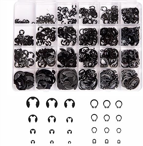 Mariyandh 528Pcs E-Clips Assortment Set(2.0mm-12mm) and External Retaining Rings, Snap Rings Assortment Kit,C Clips Assortment (M5-M16),Carbon Steel Circlip 24 Sizes