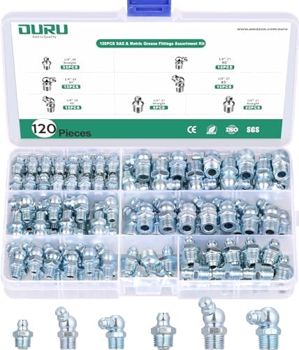 120PCS SAE Grease Fittings Assortment,NPT 1/4" 1/8" Zerk Grease Fittings Kit Straight 45 90 Degree Grease Nipple