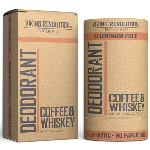 Viking Revolution Coffee-Whiskey Deodorant for Men - Deodorant Men Aluminum Free with Shea Butter, Tapioca Starch - Mens Deodorant Stain- Free and Baking Soda-Free - Natural Deodorant for Men (2.65oz)