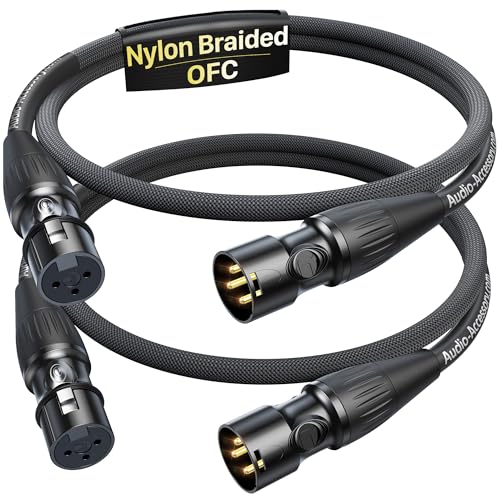 Short XLR Cables 1.5ft 2 Pack, Gold-Plated Rean Connectors from Neutrik, Kevlar-Reinforced Nylon Braided XLR Microphone Cable, Mic Cable, Durable Shielded and Balanced XLR Male to Female Cord