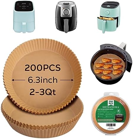 Mini Air Fryer Liners for 2qt Air Fryer, 200 Pcs Non-Stick Air Fryer Parchment Paper Pads Air Fryer Liners Compatible with Ninja AF080 Mini, Instant Vortex 2-QT, CHEFMAN Small