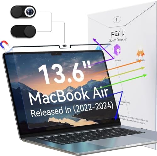 Magnetic Anti Blue Light Screen Protector for MacBook Air 13.6 Inch (2022-2024, M2, M3), Removable Glare Filter for 13" Mac Laptop Computer