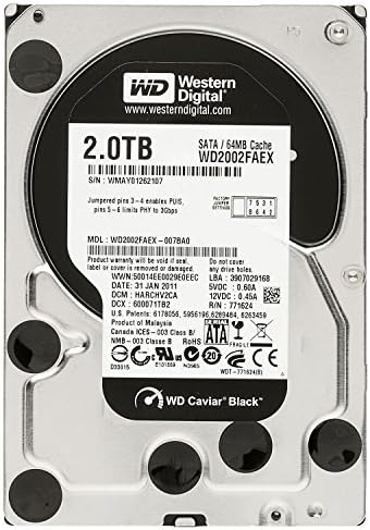 Western Digital Caviar Black 2 TB SATA III 7200 RPM 64 MB Cache Bulk/OEM Internal Desktop Hard Drive - WD2002FAEX (Renewed)