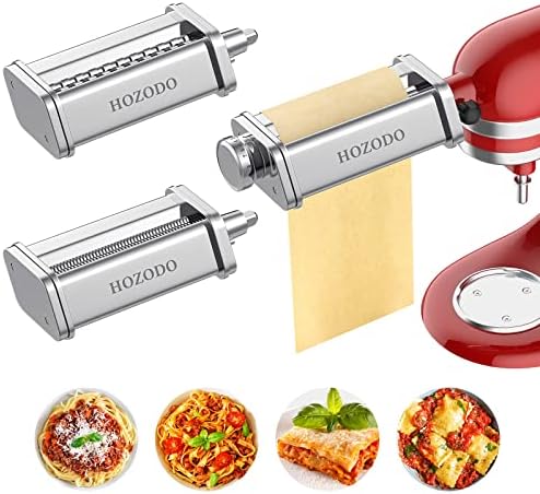 Pasta Attachment for KitchenAid Mixer, Includes Pasta Sheet Roller, Spaghetti Fettuccine Cutter, 3Pcs for Pasta Attachment by HOZODO