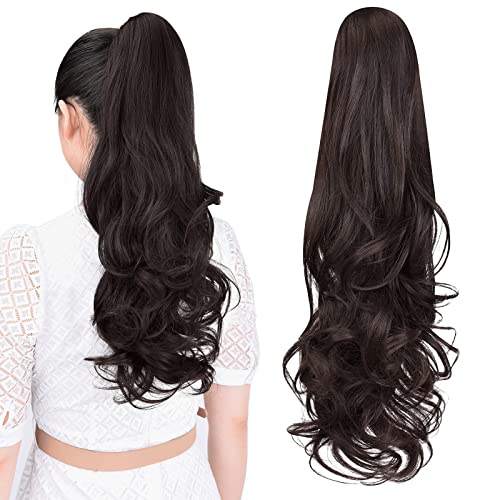 ponytail extension,22" claw clip hair extensions ponytail Long curly hair Extension Natural Looking Synthetic Hairpiece for Women Black brown