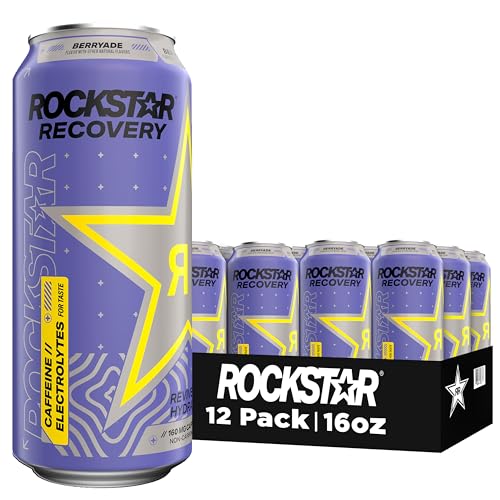 Rockstar Recovery Non-Carbonated Energy Drink, Berryade, 16 fl oz Cans, (12 Pack), Hydration // Mind-Body Energy,160mg Caffeine, B Vitamins, Electrolytes