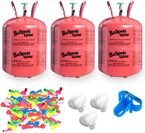 Helium Tank for Balloons At Home, 14.9 Cu Ft Helium Balloon Pump Kit with 50 Assorted Latex Balloons, White Curling Ribbon and Wholesalehome Balloon Tie Tool, 3 Pack