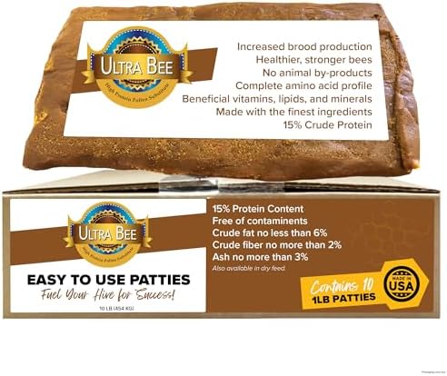 Mann Lake Ultra Bee Pollen Substitute Patties, High Protein, Boosts Brood, Healthy Colony, Beekeeper Essential, Free from Animal by-Products, Rich in Vitamins & Amino Acids, 10 Lbs