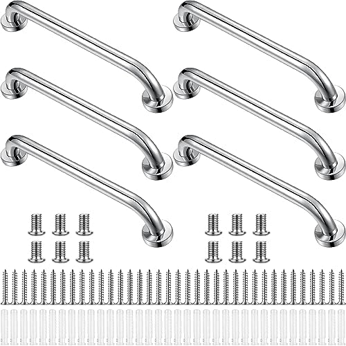 Therwen 6 Pack Grab Bars for Bathtubs and Showers Shower Grab Bars for Seniors Stainless Steel Bathroom Handicap for Elderly for Wall Shower Handle Assist Device(18 Inch,Silver)