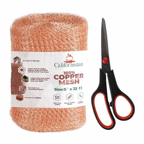 Copper Mesh Rodent Control, 5in x 32ft- Rustproof Copper Mesh Roll for Rodent, Bat & Snail - Perfect for Hole Blocking, Gardening & Sealing Water Opening - Plus Special Bonus Scissor